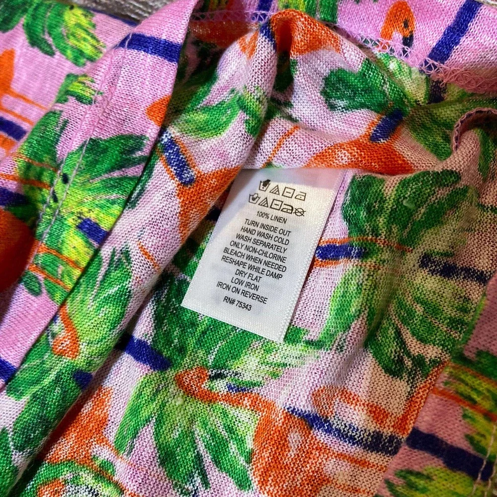 Bouffants & Broken Hearts Women’s M Linen Tank Top Flamingo‎ Print Tunic Pink - Picture 6 of 6